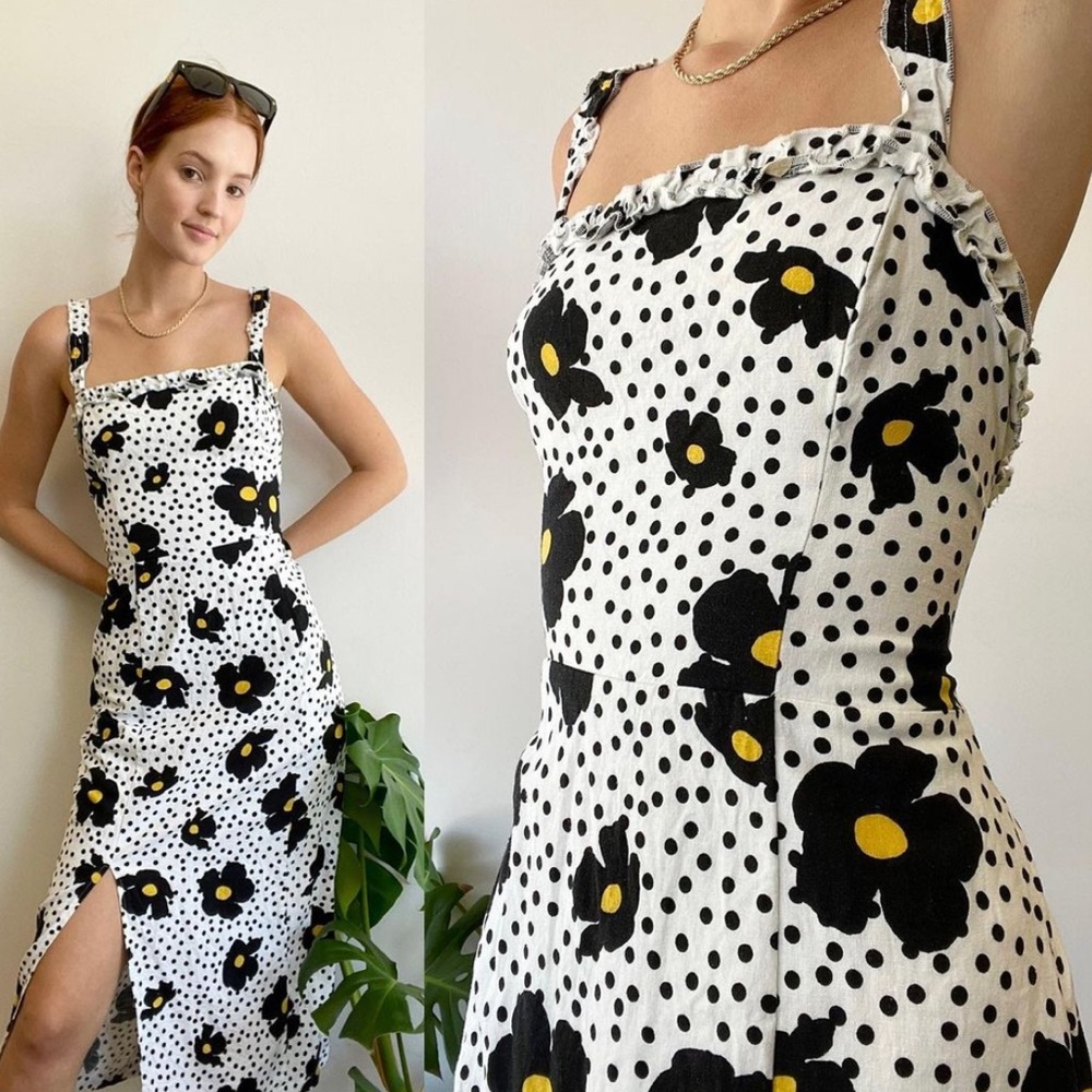 Urban Outfitters Polka Dot Floral Midi Dress